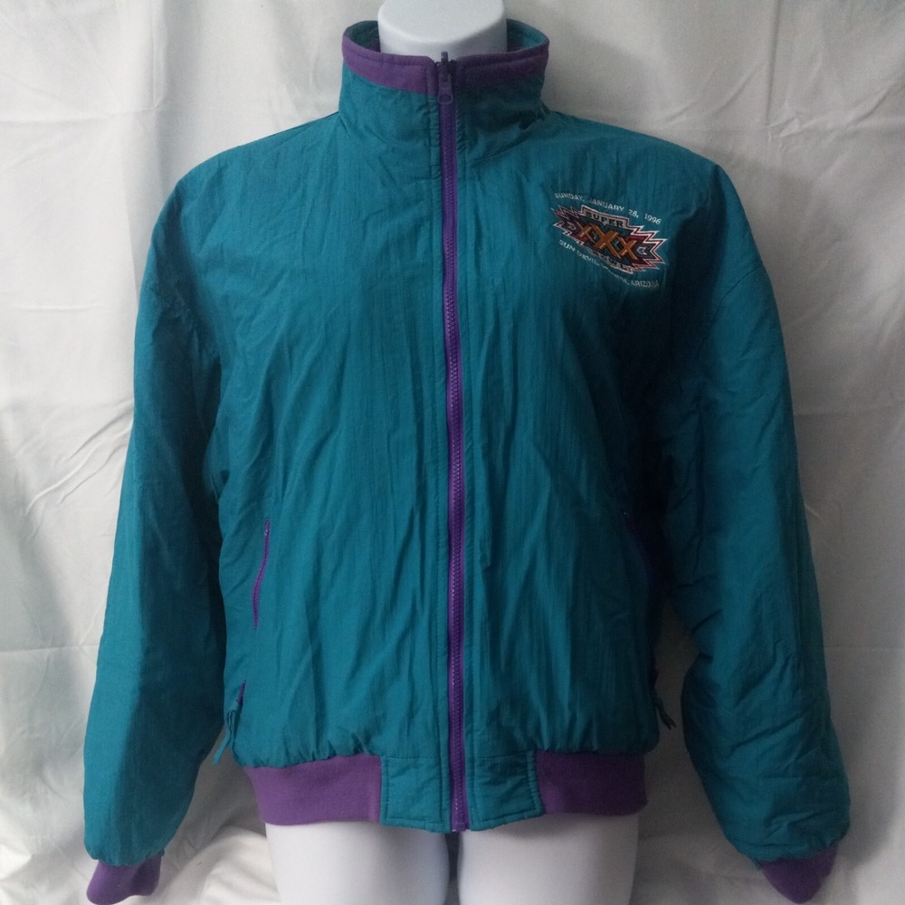 Vintage 1996 Super Bowl XXX Swingster Jacket Coat Turquoise Purple Fleece Lined